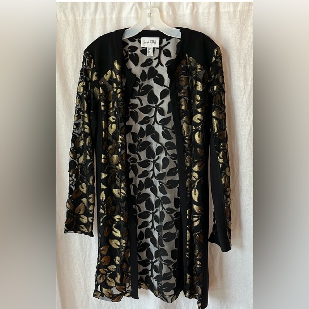 Joseph Ribkoff Elegant Semi Sheer Black and Gold Leaf Pattern Jacket coat size 8
